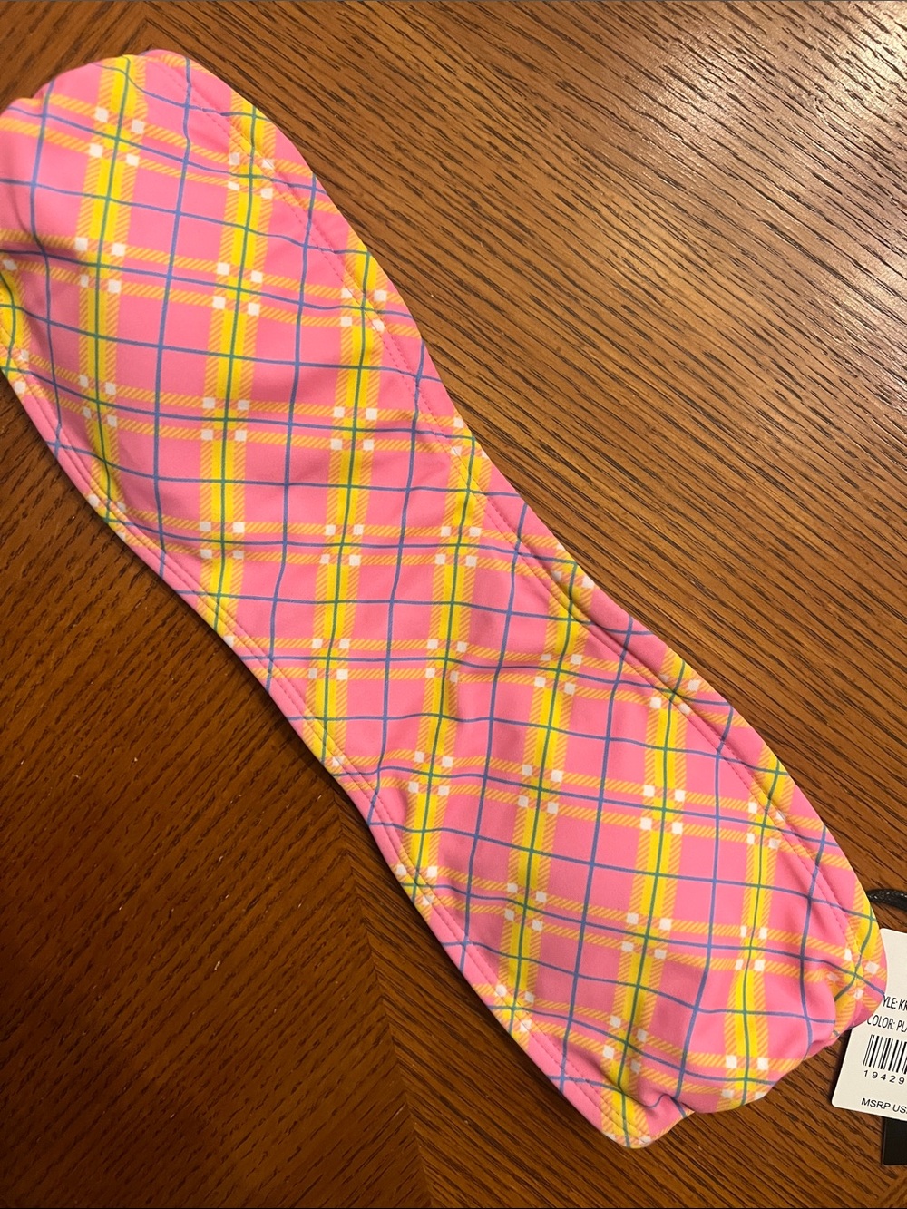 Kendall & Kylie Pink Yellow Plaid Bandeau Swim Top size small B42